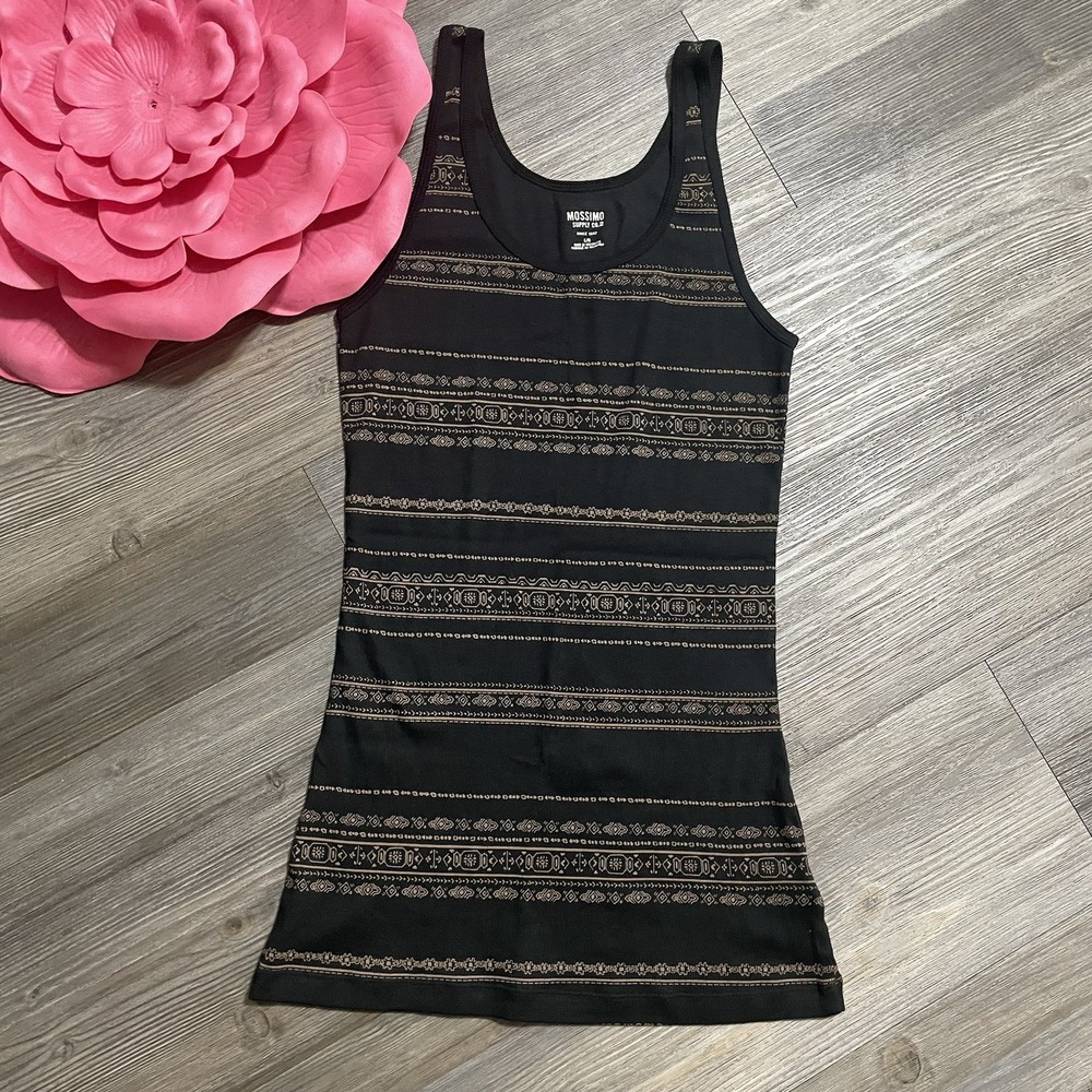 Vintage MOSSIMO Womens Sz L Y2K Black Brown Long‎ Lean Ribbed Tank Top Stretch